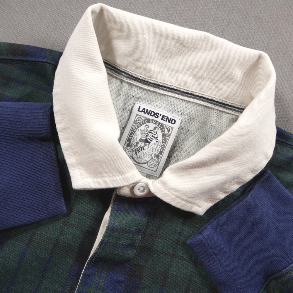 Lands' End Rugby Black Watch Tartan Plaid Jersey Men Shirt L Collegiate